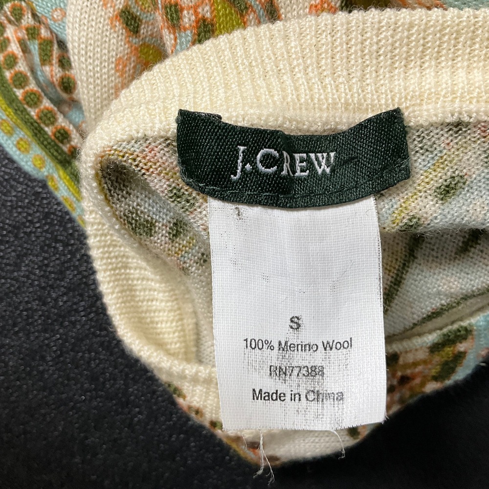 J.Crew Cardigan Women S Green Merino Wool Paisley Geometric Print Button Front - Picture 3 of 8
